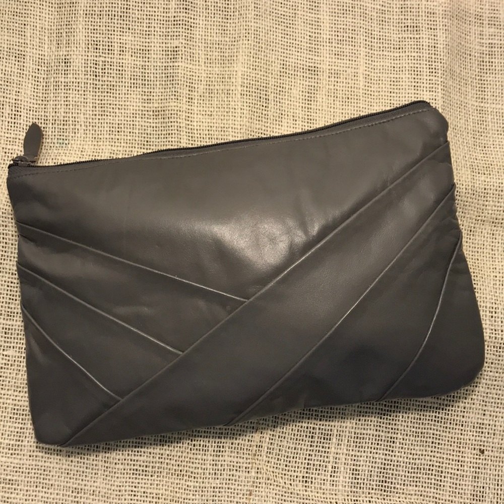 Leather 70’s Inspired Gun Metal Zippered Clutch